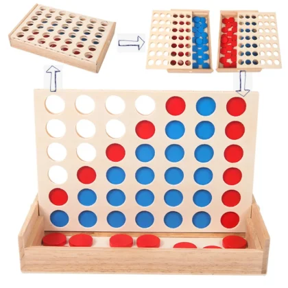 Wooden Four Row Board Game 4 Connected Fun Toy for Kids