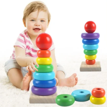 Children Rainbow Tower Educational Puzzle Wooden Toy